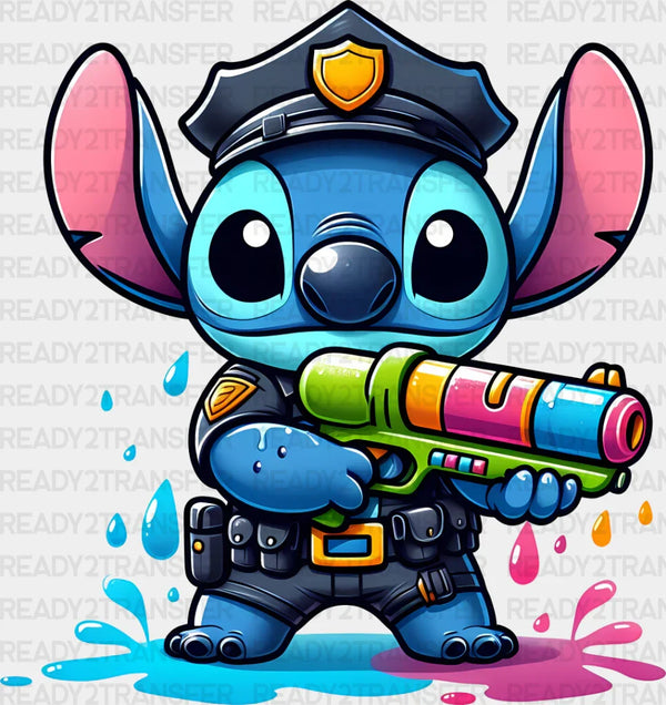 Stitch Watergun Colorful Design - Police DTF Transfer