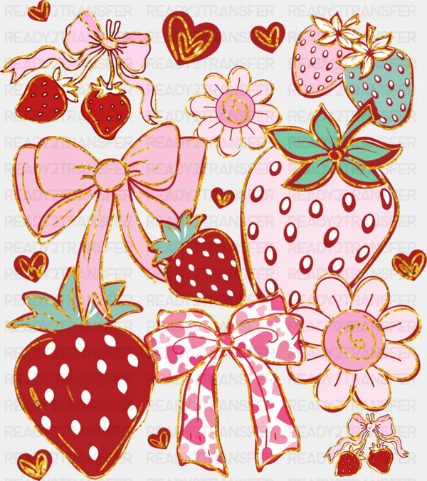 Strawberries Flowers And Ribbons - Valentine's Day DTF Transfer