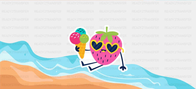 Strawberry Icecream - Summer Cup Wrap UV Sticker Permanent UV DTF Decal