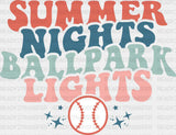 Summer Nights Ballpark Lights - Baseball Dtf Heat Transfer