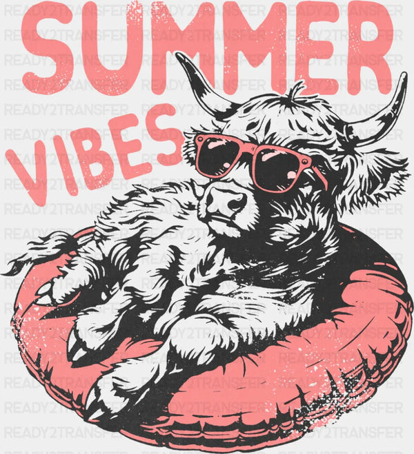 Summer Vibes Cattle Pink Design - Summer DTF Transfer