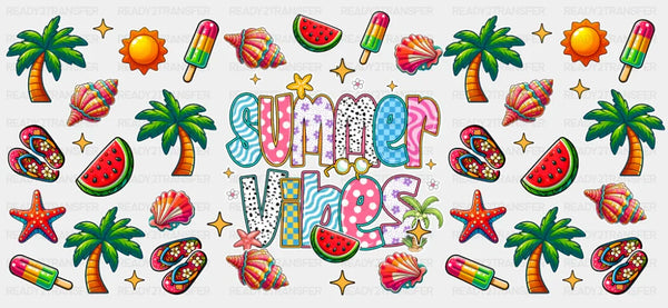 Summer Vibes, Palm Trees - Summer Cup Wrap UV Sticker Permanent UV DTF Decal