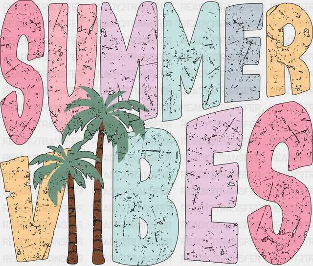 Summer Vibes Palm Trees - Summer DTF Transfer Adult Unisex - S & M (10’’) / Dark Color Design (See Imaging)