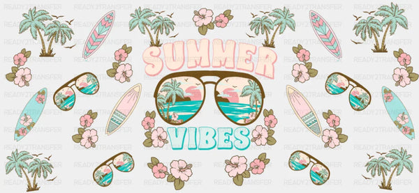 Summer Vibes Palm Trees & Surf Boards - Summer Cup Wrap UV Sticker Permanent UV DTF Decal