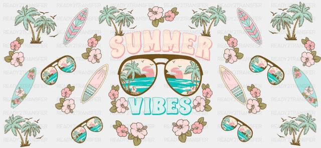 Summer Vibes Palm Trees & Surf Boards - Summer Cup Wrap UV Sticker Permanent UV DTF Decal