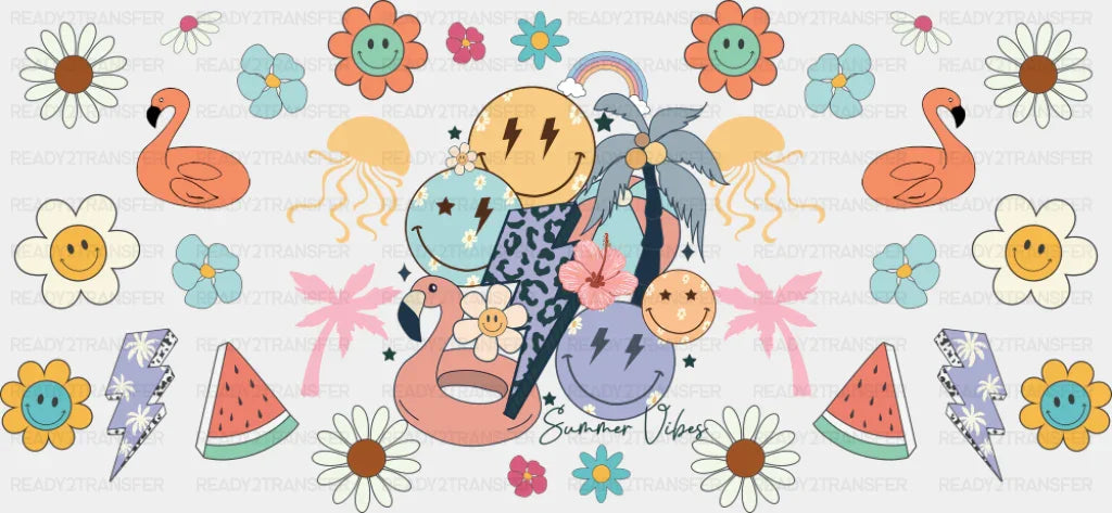 Summer Vibes Smileys & Lightning Bolt - Summer Cup Wrap UV Sticker Permanent UV DTF Decal