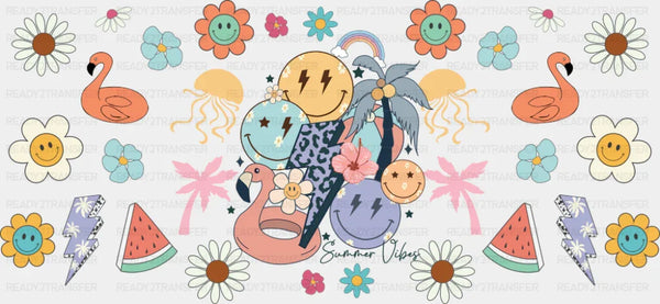 Summer Vibes Smileys & Lightning Bolt - Summer Cup Wrap UV Sticker Permanent UV DTF Decal