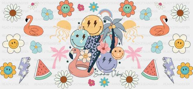 Summer Vibes Smileys & Lightning Bolt - Summer Cup Wrap UV Sticker Permanent UV DTF Decal