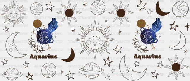 Sun And Moon Aquarius Sign - Zodiac Cup Wrap Uv Sticker Permanent Dtf Decal
