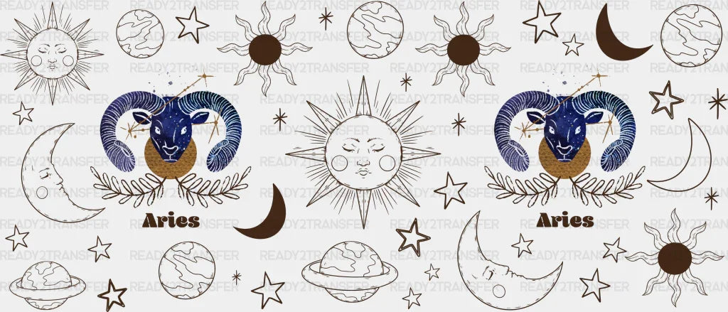 Sun And Moon Aries Sign - Zodiac Cup Wrap Uv Sticker Permanent Dtf Decal