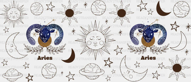 Sun And Moon Aries Sign - Zodiac Cup Wrap Uv Sticker Permanent Dtf Decal