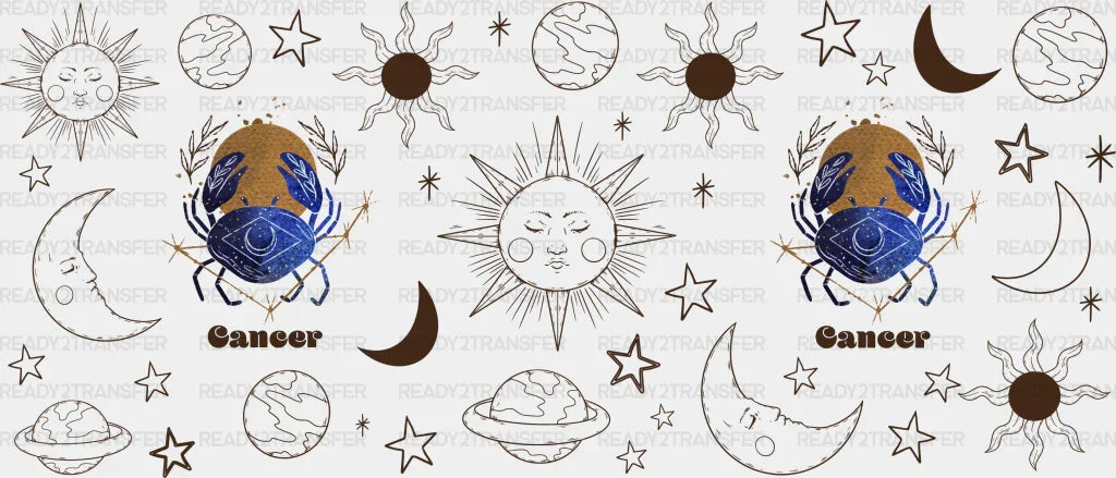 Sun And Moon Cancer Sign - Zodiac Cup Wrap Uv Sticker Permanent Dtf Decal