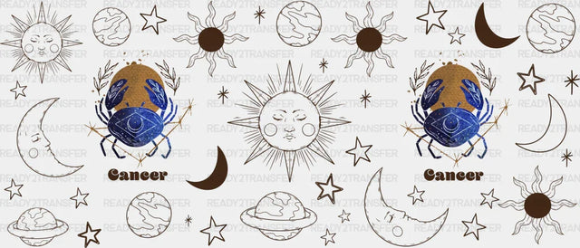 Sun And Moon Cancer Sign - Zodiac Cup Wrap Uv Sticker Permanent Dtf Decal