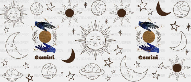 Sun And Moon Gemini Sign - Zodiac Cup Wrap Uv Sticker Permanent Dtf Decal