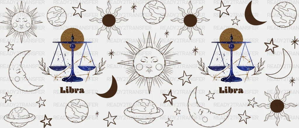 Sun And Moon Libra Sign - Zodiac Cup Wrap Uv Sticker Permanent Dtf Decal