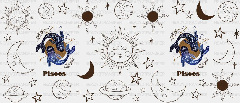 Sun And Moon Pisces Sign - Zodiac Cup Wrap Uv Sticker Permanent Dtf Decal