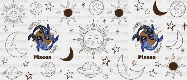 Sun And Moon Pisces Sign - Zodiac Cup Wrap Uv Sticker Permanent Dtf Decal