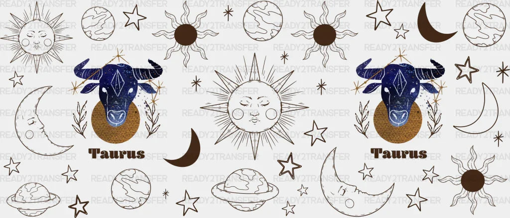 Sun And Moon Taurus Sign - Zodiac Cup Wrap Uv Sticker Permanent Dtf Decal