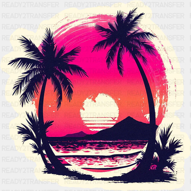 Sunset & Palm Trees - Minimal UV Sticker Permanent UV DTF Decal