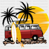 Sunset Van - Surfing DTF Transfers ready2transfer Dark Color Design (See Imaging)