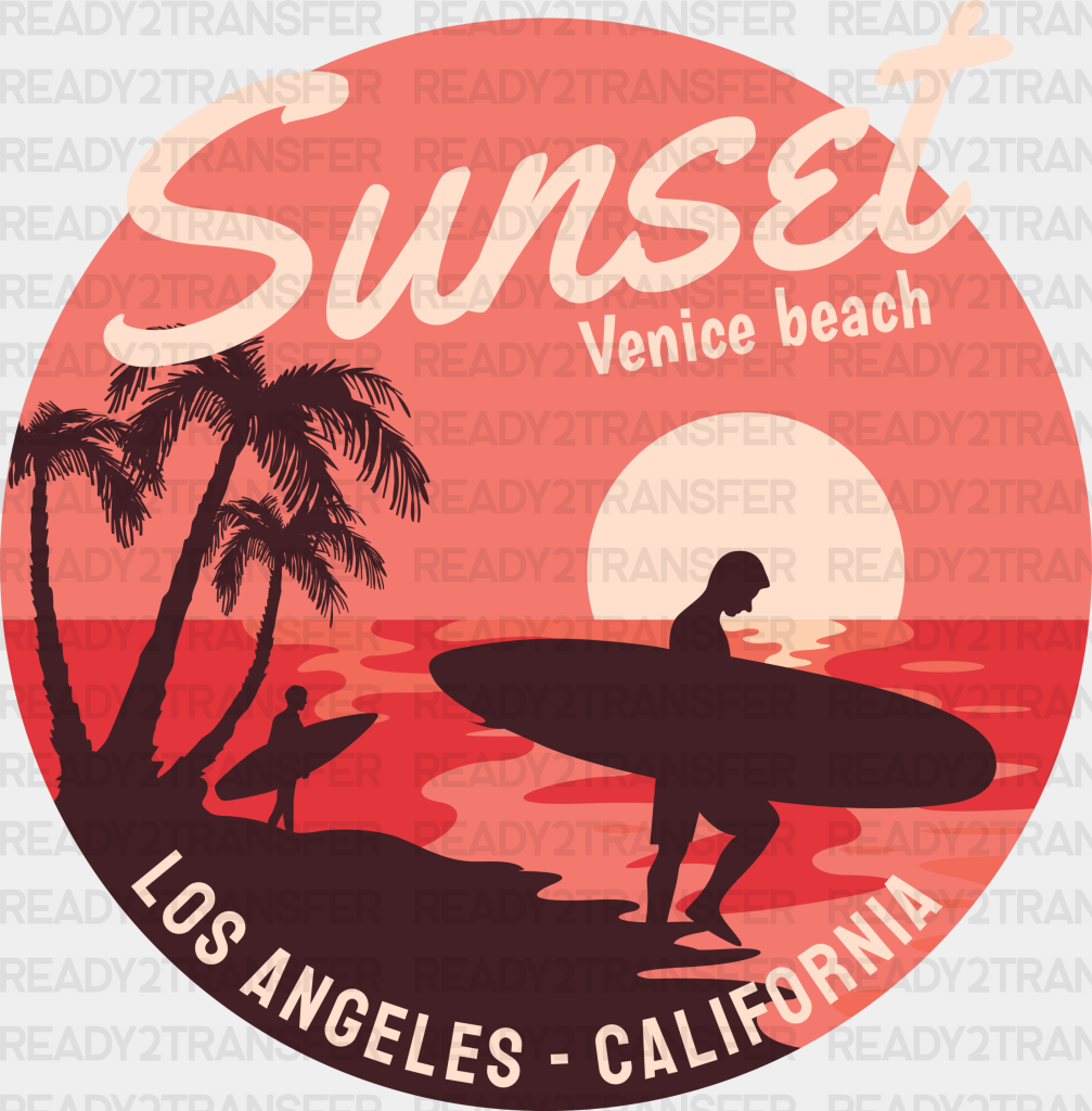 Sunset Venice Beach - Surfing Dtf Heat Transfer