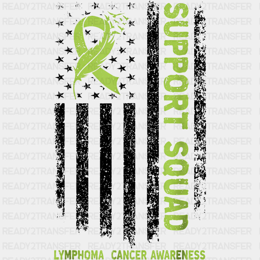 Support Squad B&W USA Flag - Lymphoma DTF Transfers Adult Unisex - S & M (10’’) / Dark Color Design (See Imaging)