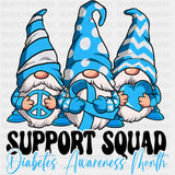 Support Squad Gnomes - Diabetes DTF Transfers ready2transfer Dark Color Design (See Imaging)