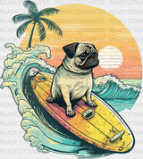 Surfing Pug Summer Dtf Transfer