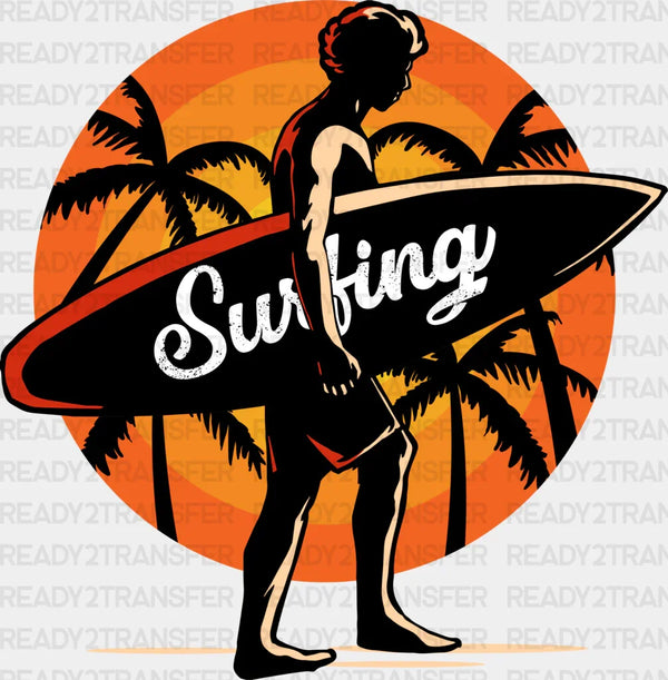 Surfing Sunrise Palms Design - Surfing DTF Heat Transfer