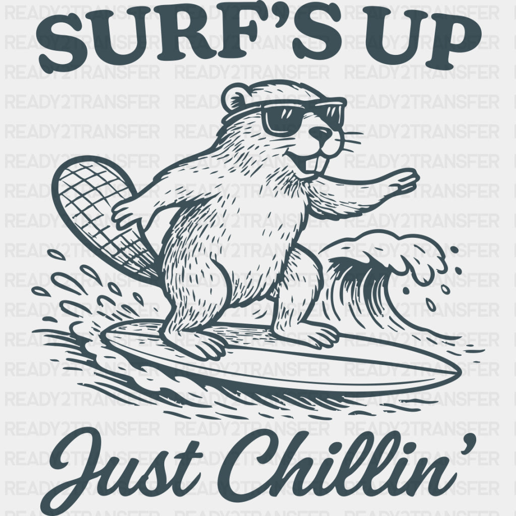 Surf's Up Just Chilling, Beaver - Surfing DTF Transfers ready2transfer Dark Color Design (See Imaging)