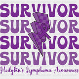 Survivor, Purple Lightning Bolt - Lymphoma DTF Transfers ready2transfer
