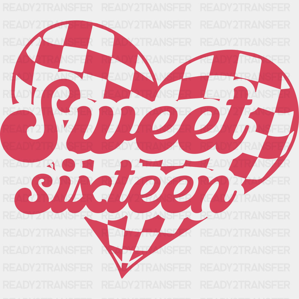 Sweet Sixteen, Checkered Heart - Sweet 16 DTF Transfers ready2transfer
