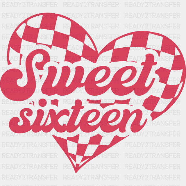 Sweet Sixteen, Checkered Heart - Sweet 16 DTF Transfers ready2transfer