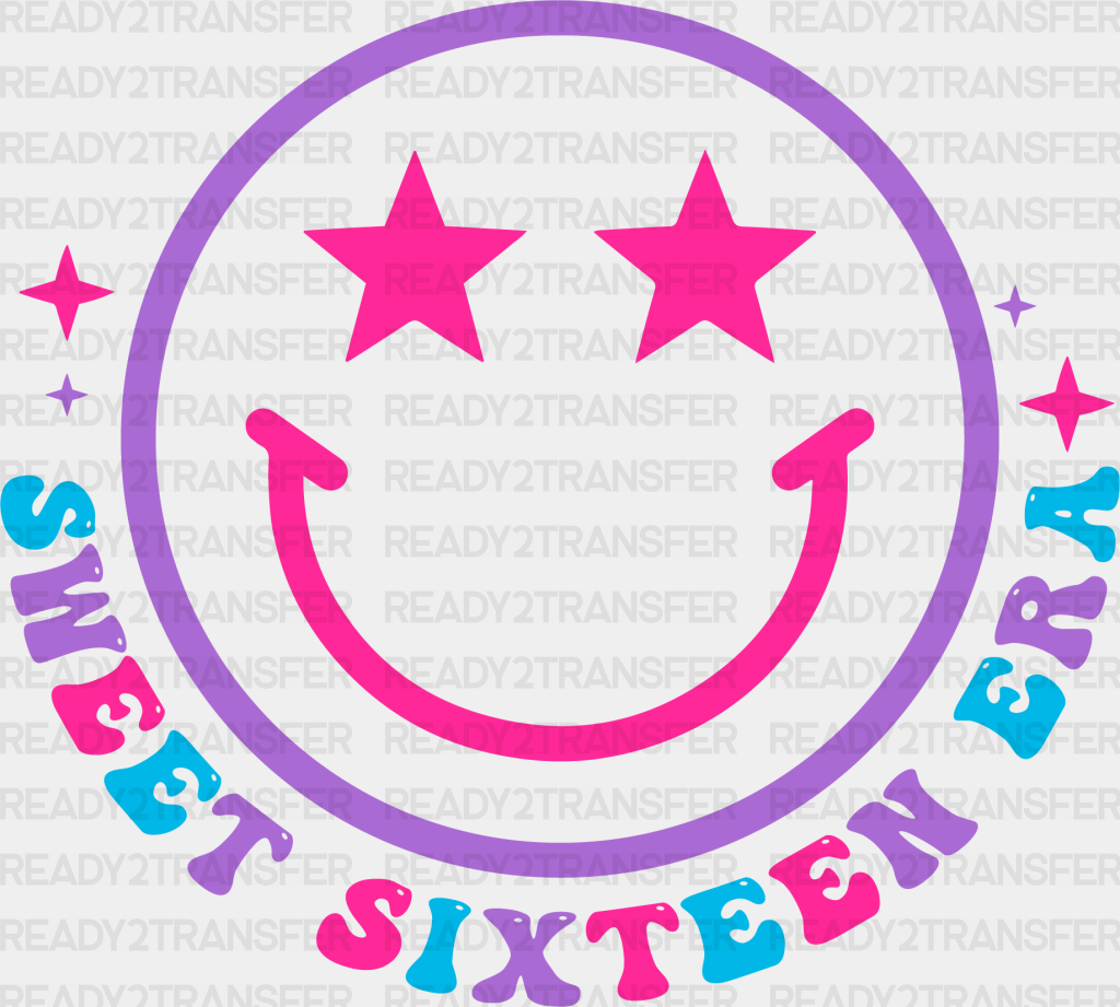 Sweet Sixteen Era Smiley Design - 16 Iron On Dtf Transfer