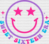 Sweet Sixteen Era Smiley Design - 16 Iron On Dtf Transfer