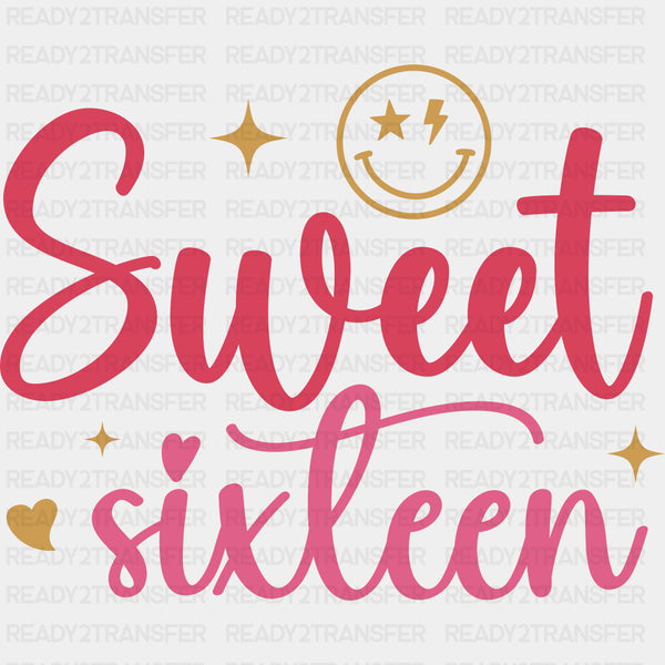 Sweet Sixteen, Smiley, Hearts, Stars - Sweet 16 DTF Transfers