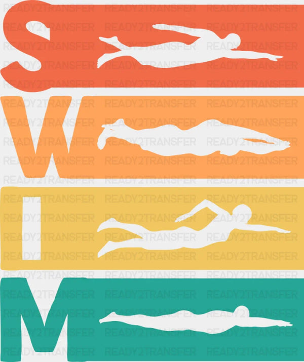 Swim Red Orange Yellow Green - Swimming DTF Transfer