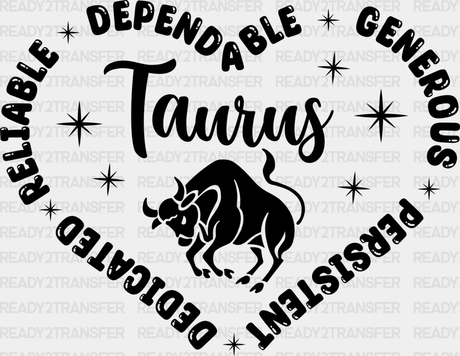 Taurus Heart Design - Zodiacs & Horoscopes Dtf Heat Transfer Adult Unisex S M (10’’) / Dark