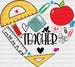 Teacher Heart Design - Teachers DTF heat transfer ready2transfer Black