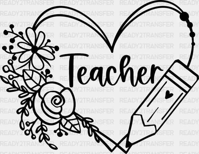 Teacher Love Flower DTF Transfer ready2transfer Black