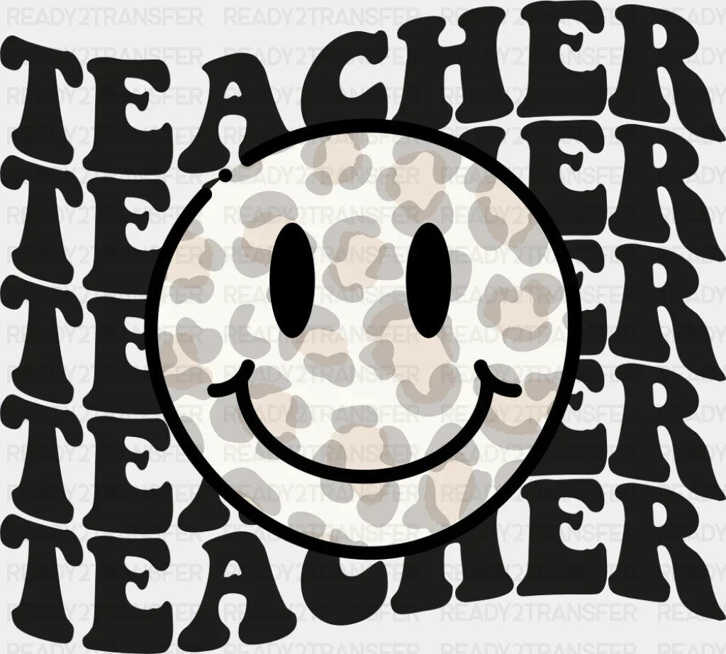 Teacher Retro Smiley - Teachers DTF Transfer Adult Unisex - S & M (10’’) / Dark Color Design (See Imaging)