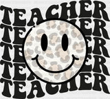 Teacher Retro Smiley - Teachers DTF Transfer Adult Unisex - S & M (10’’) / Dark Color Design (See Imaging)