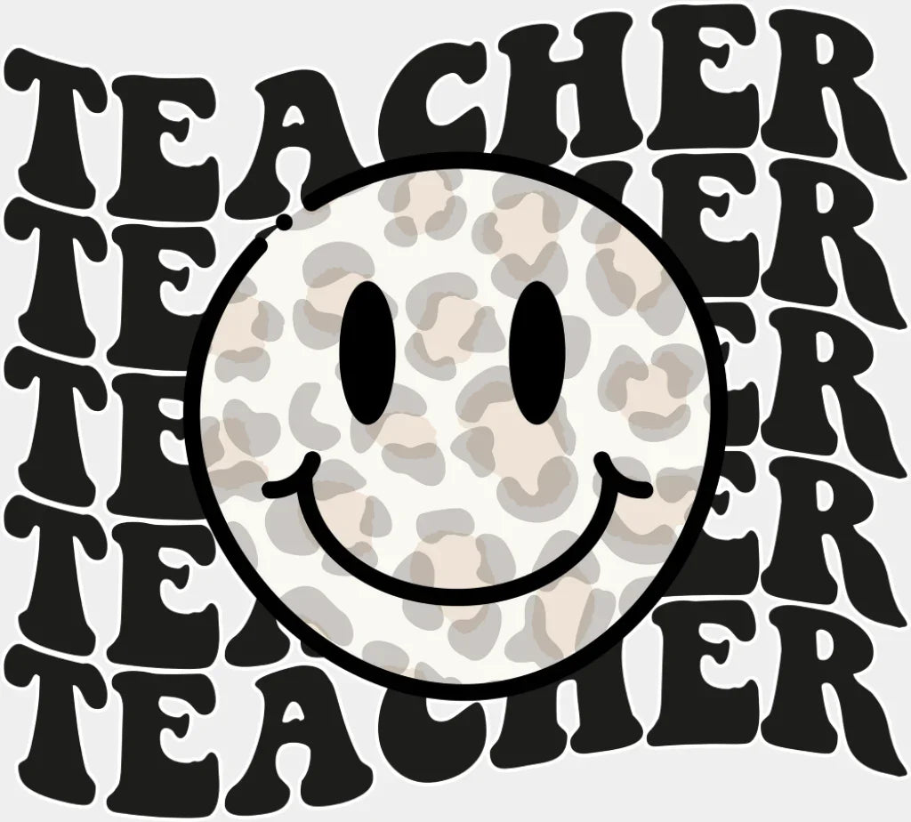 Teacher Retro Smiley - Teachers DTF Transfer Adult Unisex - S & M (10’’) / Light Color Design (See Imaging)