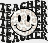 Teacher Retro Smiley - Teachers DTF Transfer Adult Unisex - S & M (10’’) / Light Color Design (See Imaging)