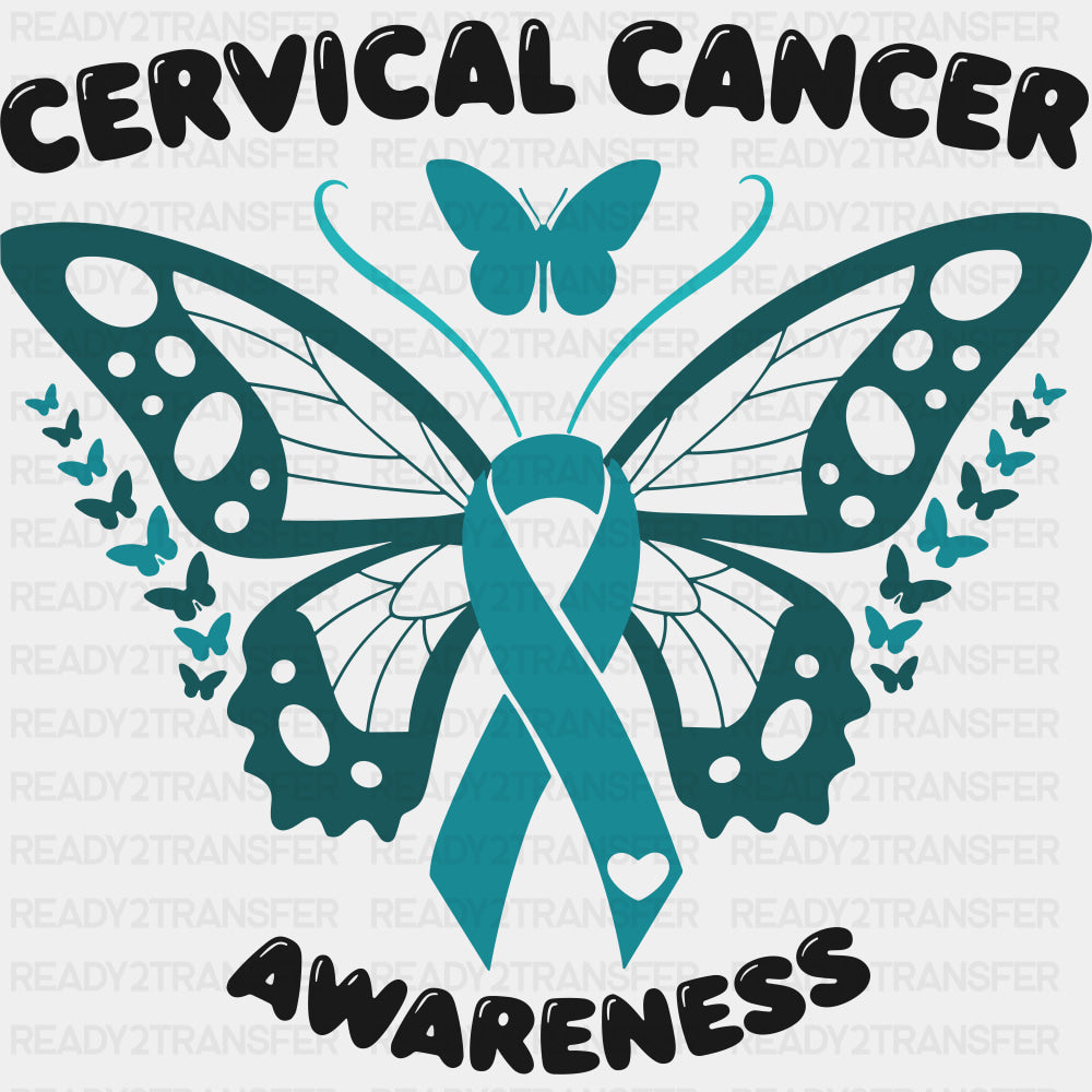 Teal Butterfly - Cervical Cancer DTF Transfers - Adult Unisex - S & M (10’’) / Dark Color Design (See Imaging)