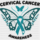 Teal Butterfly - Cervical Cancer DTF Transfers - Adult Unisex - S & M (10’’) / Dark Color Design (See Imaging)
