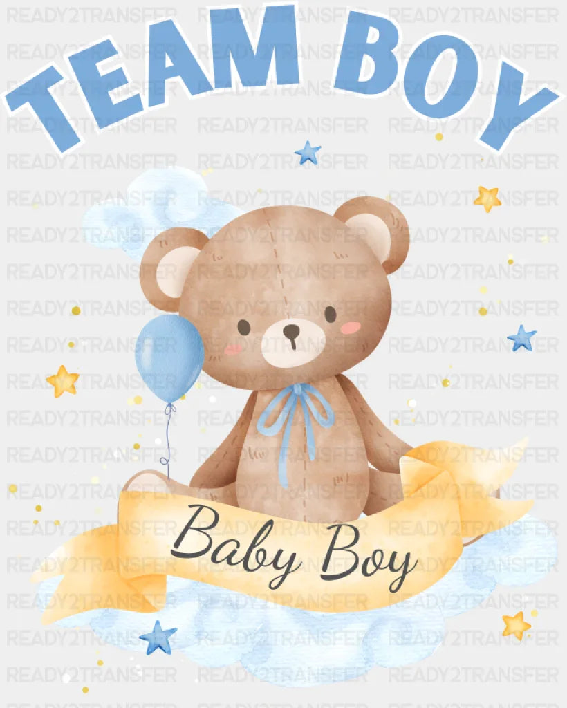 Team Boy & Girl Teddy Bear - Gender Reveal DTF Transfer Adult Unisex - S & M (10’’) / Boy Design (See Imaging)