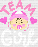 Team Girl - Gender Reveal Dtf Heat Transfer Adult Unisex S & M (10’’) / Light Color Design (See