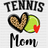 Tennis Mom, Leopard Print Heart - Tennis DTF Transfers ready2transfer Dark Color Design (See Imaging)