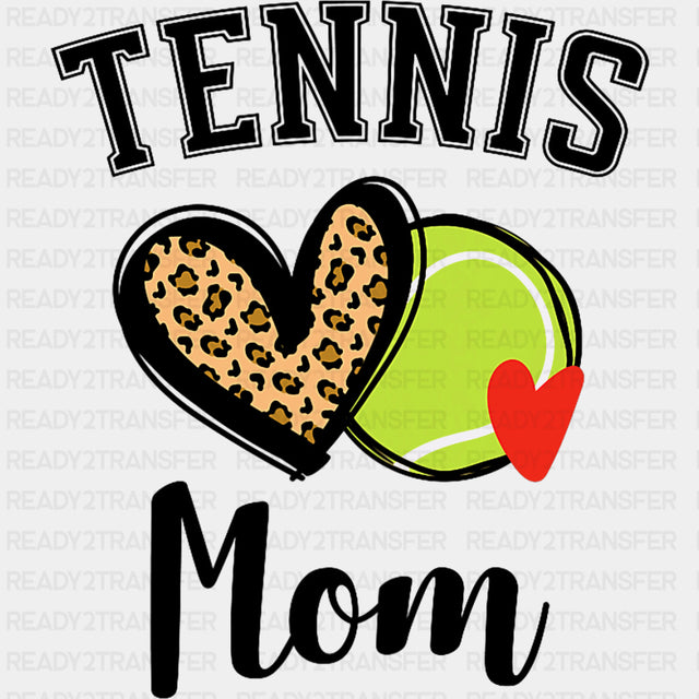 Tennis Mom, Leopard Print Heart - Tennis DTF Transfers ready2transfer Dark Color Design (See Imaging)